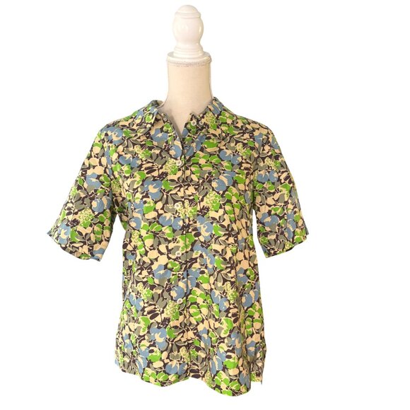 TOAST Hedgerow Print Poplin Shirt size UK 10 US 6 S acid green leaf button - Picture 4 of 11